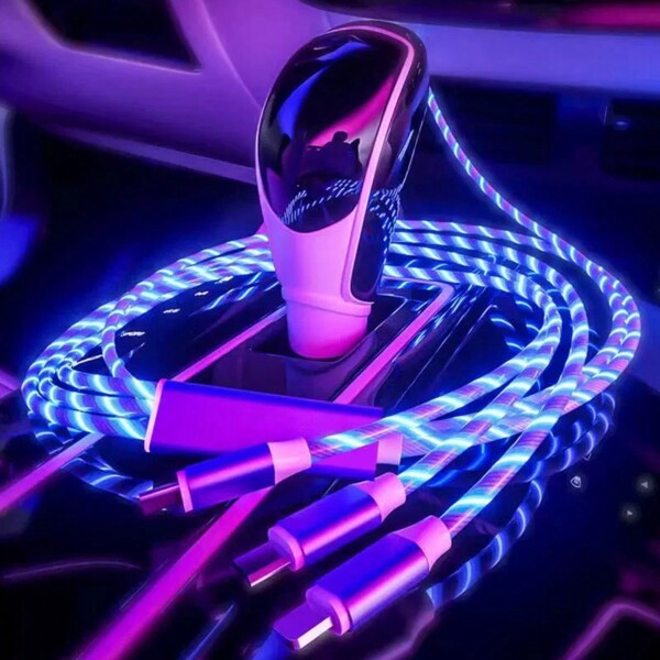 3-In-1 LED Charging Cable (1-Pack): Type-C, Lightning, Micro USB – Versatile Charger For Phones, Headphones, E-Readers, Consoles, Power Banks, And More. Perfect For Car, Travel, And Office