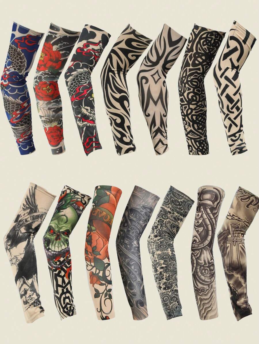 1pc/2pcs/3pcs Men's Casual Striped Animal Print Breathable Lightweight Arm Sleeve Sleeve Cover Punk Style Set, Suitable For Outdoor, Street Wear Sleeves Cover Arms White Gloves Arm Warmers Autumn Outfits Halloween Costumes Black Arm Sleeve
