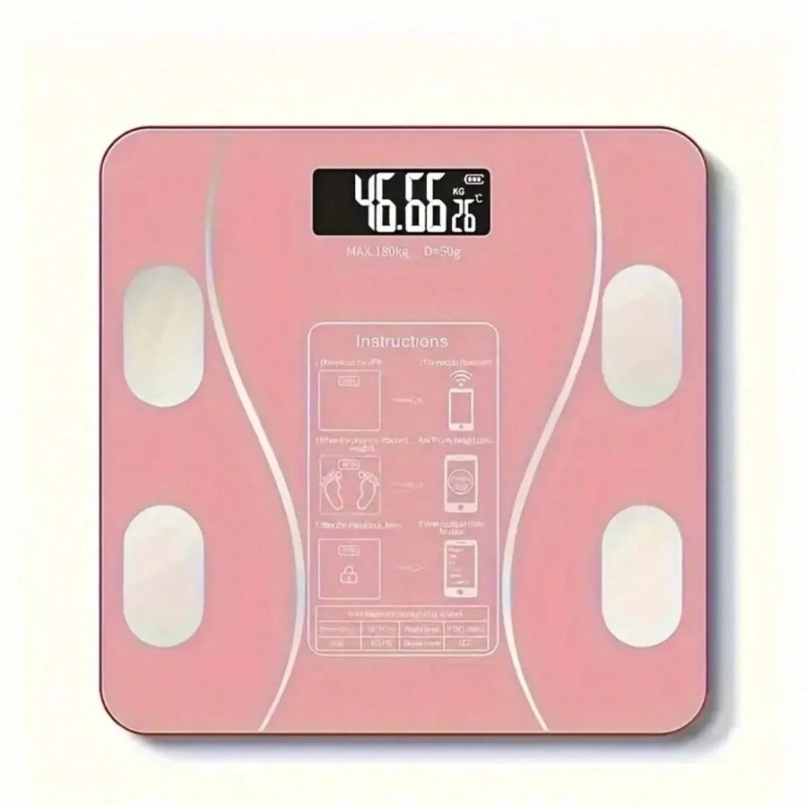 智慧藍牙APP連接身體脂肪稱，精確家庭宿舍減脂運動健身測量儀電子體重秤 - 玫紅色 - 查看 1