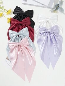 6PCS Satin Ribbon Oversized Bow Hair Clip Solid Color Fairy Beauty Back Head Spring Clip Summer Fresh Sweet Hair Accessories For Girls - Green - View 1