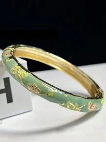 1 pieza Pulsera bohemia nueva y elegante estilo con esmalte champlevé chapado en oro y patrón floral, adecuada como joyería para mujeres y niñas