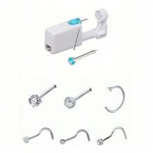 7pcs/Set Disposable Sterile Low-Pain Nose Piercing Gun, Includes Zirconia Nose Studs & 6 Different Style Nose Rings, With Video Tutorial, Suitable For Beauty Self-Use Piercing Tool & Accessories - Multicolor - View 13