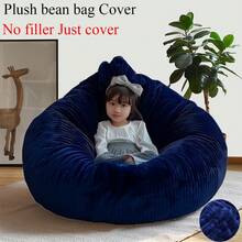 1 PIEZA (Sin relleno) Funda de silla de peluche con rayas, funda de silla de puf gruesa, funda de sofá puff floja para cama - Azul marino - Ver 2