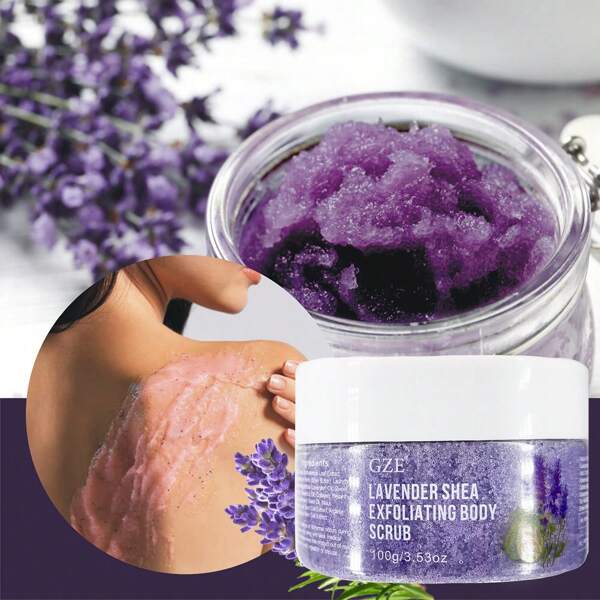 GZE Lavender Oil Body Scrub Exfoliator With Shea Butter, Collagen, Almond Oil - Natural Exfoliating Salt Scrub & Body And Face Souffle Helps With Moisturizing Skin, Stretch Mark, Acne, Cellulite, Dead Skin, Wrinkles
