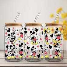 1 bình nước 16oz in tên gia đình chuột  có nắp và ống hút tái sử dụng, thích hợp đựng cà phê đá, sinh tố, nước trái cây và trà, lý tưởng để ăn mừng sinh nhật, giáng sinh, lễ phục sinh và lễ tạ ơn - trong suốt - Xem 15