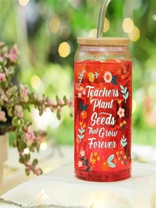 1套組480ml聖誕禮物，女教師禮物，退休教師禮物，16oz玻璃杯，帶蓋吸管便攜式透明水杯