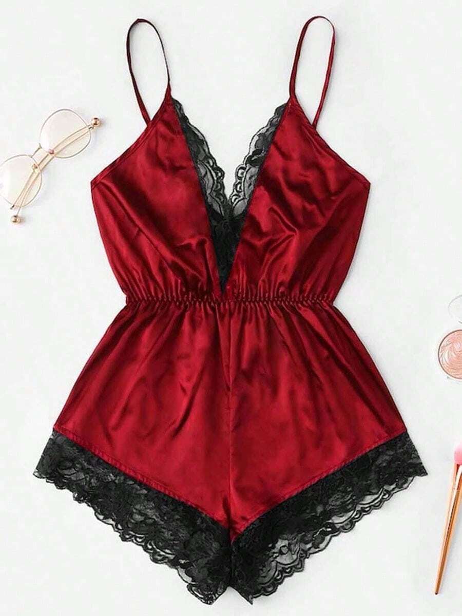 Conjunto de pijama para mujer Pijama de una pieza de encaje Sexy Fashion Comfortable Homewear - Burdeos - Ver 1