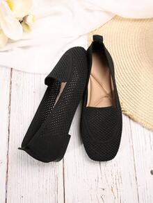 Nuevos zapatos planos de moda al por mayor para mujeres con punta redonda de Primavera/Otoño 2024, transpirable calzado para mamás directamente del fabricante - envío a todo el mundo - Negro - Ver 6