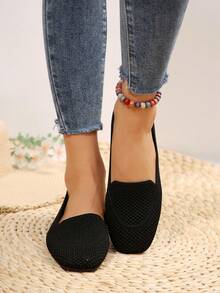 Nuevos zapatos planos de moda al por mayor para mujeres con punta redonda de Primavera/Otoño 2024, transpirable calzado para mamás directamente del fabricante - envío a todo el mundo - Negro - Ver 2