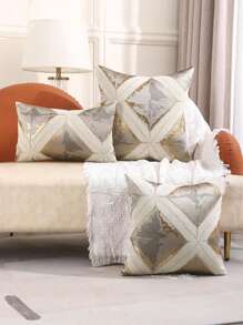 1pc Golden Thread Geometric Jacquard Pillowcase