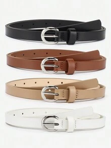 4 chiếc thắt lưng quần jean đơn giản, cổ điển, da PU cho teen girlagers có khóa cài màu vàng - Nhiều màu - Xem 3