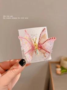 1pc Movable Butterfly Hairclip, Floral Girls Hair Accessories Princess Hair Ornament, Suitable For Daily Use