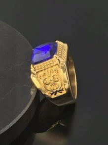 Fashion High Quality Golden Emerald Ring Men Stainless Steel Blue Glass For Men And Women Rings - Gold Ring - View 6