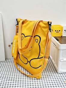 Linda y tierna Bolsa de hombro Kawaii, gran bolso cruzado con dibujos animados de alta capacidad y bolsa de mano, adecuado para mujeres que van a la escuela - Amarillo - Ver 6