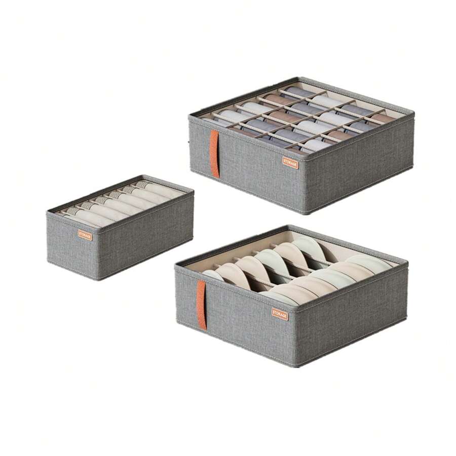 Kit 3 Organized Storage Box For Clothes/Underwear/Socks/Bra - 灰色 - 查看 1