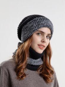 1pc Thickened Women's Warm Earflap Beanie And Fleece Scarf Set Winter Fall - Black - View 2