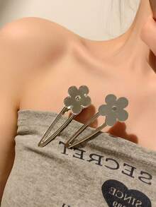 2入組Y2K銀鏡面女士髮夾，心形花卉流淚形狀的髮飾夾，可以用於修剪和側髮裝飾的短鱷魚夾