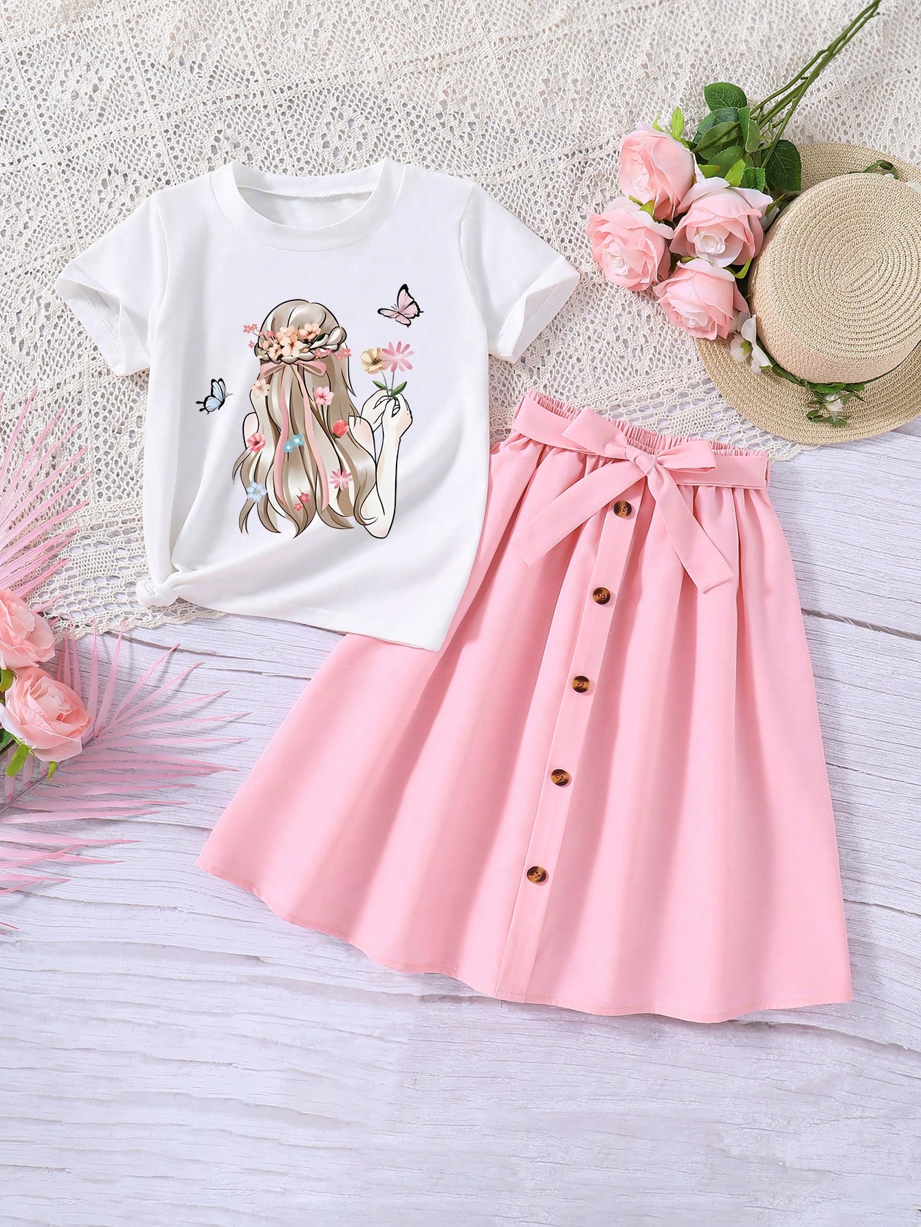 تي شيرت بأكمام قصيرة مطبوعة برسوم متحركة للفتاة ال...