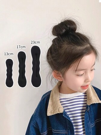 3pcs Black Hair Bun Maker Set For Girls - Quick Hair Styling Sponge Tools For Voluminous Updos (Large, Medium, Small) - Slouchy Hair Clips For Kids' Daily Hairstyles