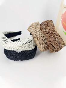 1pc Chic Boho Straw Knot Headbands - Handcrafted, Comfortable & Versatile - Wide Woven Hoop For Women Beach Holidays - Fashionable Hair Accessory For Stylish Vacation Looks - Coffee - View 3