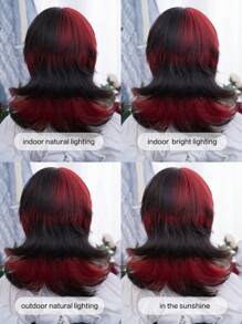 alicegarden 1 件合成耐热假发，带刘海，多色假发，16 英寸长，纤维制成，时尚假发，自然逼真的假发（不包括配件） - 彩色 - 查看 7