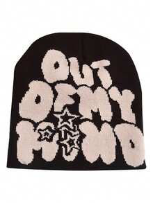 1pc Y2K Style Unisex Fashion Jacquard Knit Hat With OUT OF MY Lettering And Five-Pointed Star Design, Suitable For Street Parties And Outdoor Activities In Autumn And Winter For Warmth - Letter - View 19