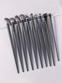 10件套眼部化妆刷套装，包括斜角眼线刷、细节刷、晕染刷、眼窝刷、眉刷、眼影刷、螺旋刷、螺旋刷