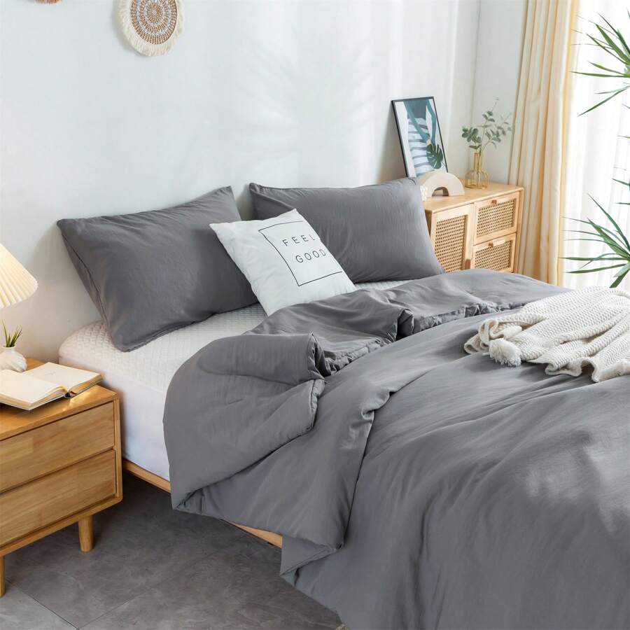 Super Soft Lightweight Comforter Bedding Sets ( 1 Comforter & 2 Pillowshams ) , Quilt Bed Blanket Boho Style Gifts, Luxury Fluffy Comfy Cozy Washed PolyCotton Skin-Friendly Bedding Conforter Set For All Season Use,Twin / TWIN XL FULL QUEEN KING CAL KING Size - 灰色 - 查看 1