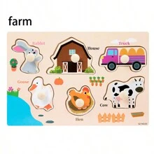 1pc Wooden Mushroom Peg Matching Board, Montessori Educational Toy For 3+ Years Old Kids - Includes Numbers, Animals, Letters, Cars, Vegetables, Fruits, Geometric Shapes, Ocean Patterns, Develops Hand-Eye Coordination & Intelligence - Mushroom Nail Matching Board - View 8