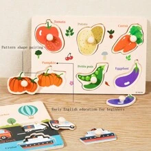 1pc Wooden Mushroom Peg Matching Board, Montessori Educational Toy For 3+ Years Old Kids - Includes Numbers, Animals, Letters, Cars, Vegetables, Fruits, Geometric Shapes, Ocean Patterns, Develops Hand-Eye Coordination & Intelligence - Mushroom Nail Matching Board - View 4