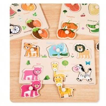 1pc Wooden Mushroom Peg Matching Board, Montessori Educational Toy For 3+ Years Old Kids - Includes Numbers, Animals, Letters, Cars, Vegetables, Fruits, Geometric Shapes, Ocean Patterns, Develops Hand-Eye Coordination & Intelligence - Mushroom Nail Matching Board - View 3