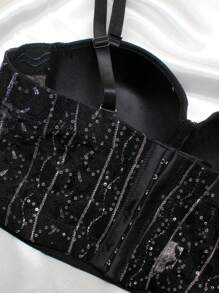 Tob brillante con lentejuelas, encaje y almohadillas, ajusta de la espalda y tirantes, comodo y fresco - Negro - Ver 4