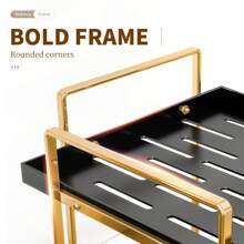 1入組2層化妝品儲物架，梳妝台儲物架，浴室櫃式儲物盒，輕奢風格儲物架，適用於存放護膚品，口紅，香水和芳香療法。家居收納組織者，生日禮物 - 黑金 - 查看 3