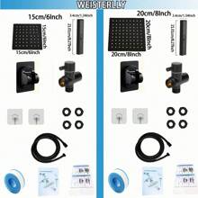 1Set High Pressure 6/8'' Rain Shower Head With Two-In-One Handhead Shower, Equipped 78" Extra Long Hose - Black - View 2