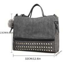 Womens Studded Tote Handbags Top Punk Casual Shoulder Bags Hobo Rocker Satchel Purse Large Capacity - Grey - View 3