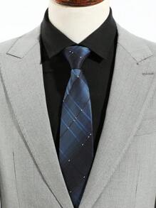 1 件男士休闲渐变条纹格子图案领带，带拉链，适合商务和日常穿着男士领带 - A - 查看 3