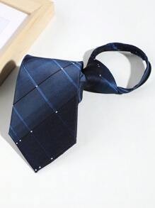 1 件男士休闲渐变条纹格子图案领带，带拉链，适合商务和日常穿着男士领带 - A - 查看 6