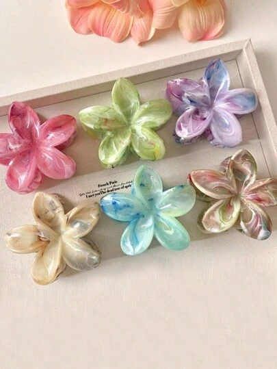 1pc Women's Transparent Acrylic Flower Tie-Dye Hair Claw Clip, Suitable For Beach Holiday Hair Accessory, Daily Use, Gift For Girls Valentine's Day Valentines