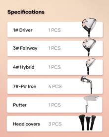 Complete Golf Clubs Package 8 Club Set For Men Woman Right Handed, True Temper Steel Shafts, Putter, Stand Bag & 3 H/C's Bonus Head - 粉色 - 查看 3