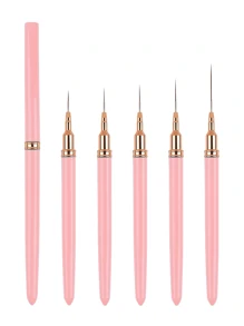 Nail Art Liner Brushes, 5Pcs Painting Nail Art Brush 5pcs/Set Plastic Handle Nail Dotting Drawing Tool For Long Lines, Fine Drawing Sizes 6/9/11/15/25mm(Pink Gold) Painting Design Tools Nail Fine Drawing Pen