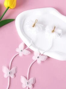 2pcs Fashionable Bowknot & Rhinestone Hair Clips For Girls - White - View 6