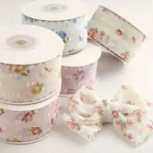 Fita de Chiffon com Pontos de Veludo Duplo Elegante Branca - Material perfeito para DIY de acessórios de cabelo, decoração de casamento e artesanato (3,8cm)