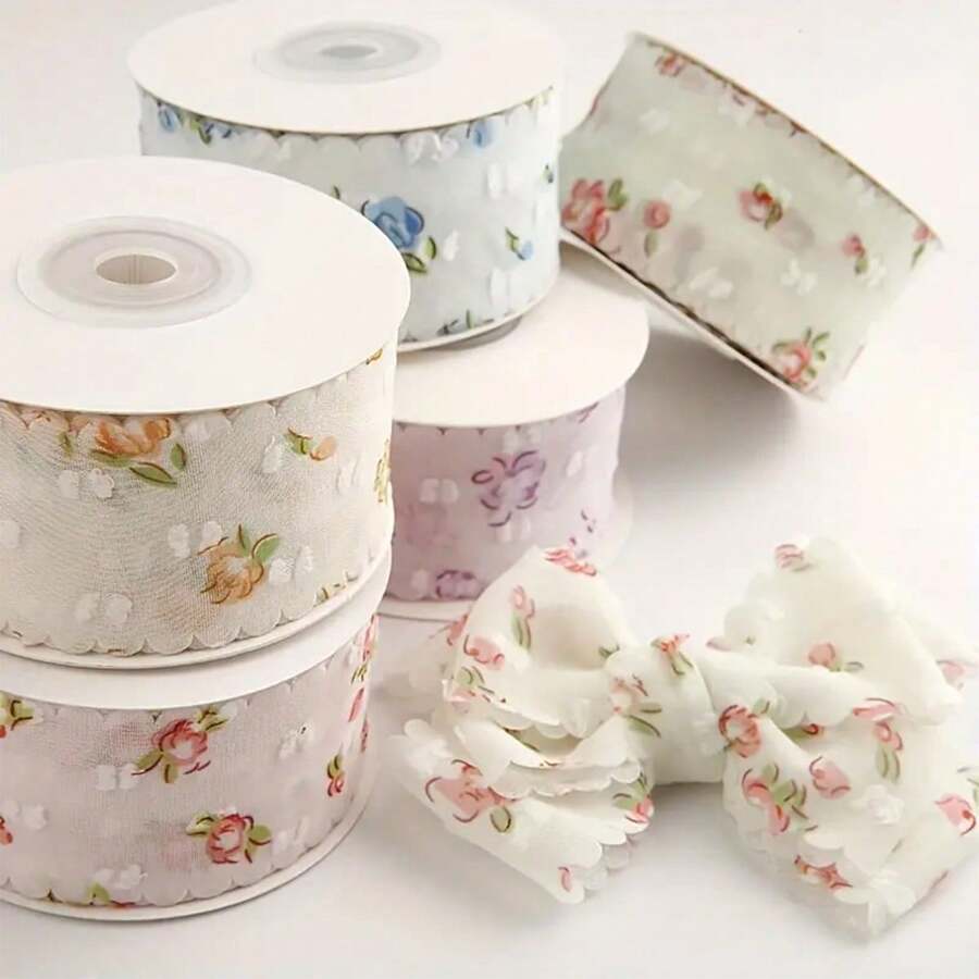 Fita de Chiffon com Pontos de Veludo Duplo Elegante Branca - Material perfeito para DIY de acessórios de cabelo, decoração de casamento e artesanato (3,8cm)