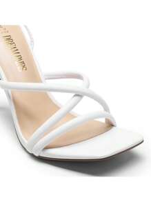 Women Strappy Tie Leg Design Heeled Sandals, Fashionable Square Toe Lace Up Stiletto Heeled Sandals - 白色 - 查看 8