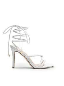 Women Strappy Tie Leg Design Heeled Sandals, Fashionable Square Toe Lace Up Stiletto Heeled Sandals - 白色 - 查看 5