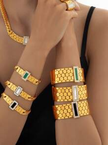 1PC18kGoldplatedRetro Personalized Honeycomb Design Bracelet Inlaid With Rhinestones - Bracelet - View 12