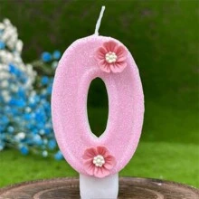 Vela de Aniversário Rosa com Formato de Flor Brilhante, Design Numérico e Bela Ambientação para Comemorar Marcos e Adicionar um Clima Festivo a Festas de Aniversário e Feriados, Natal