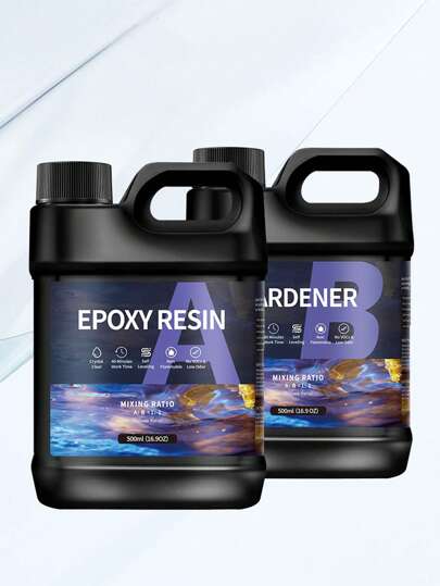 1:1高清晰度，抗黃變，環氧樹脂AB膠，每包500ml/1000ml（兩瓶），適用於矽膠模具製作和環氧樹脂裝飾