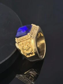 Fashion High Quality Golden Emerald Ring Men Stainless Steel Blue Glass For Men And Women Rings - Gold Ring - View 5