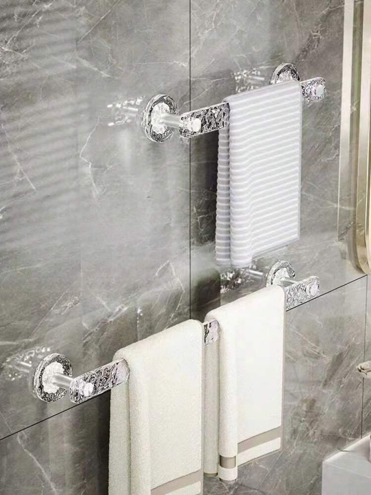 حامل مناشف الحمام وحامل الصنادل بدون لاصقات شفاف من الاكريليك مع تصريف الماء وتوفير المساحة وتوفر مزيجًا متعددًا للتنظيم في المطبخ والحمام والمرحاض - أبيض - مشاهدة 1